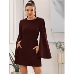 Cloak Sleeve Pocket Side Dress Without Belt