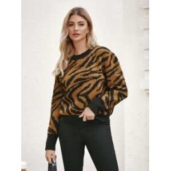 Zebra Striped Contrast Trim Sweater
