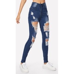 Ripped Bleach Wash Skinny Jeans