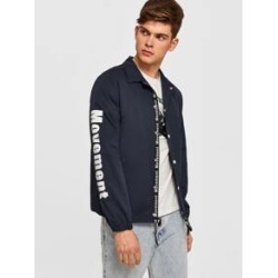 Men Press Buttoned Letter Tape Placket Jacket