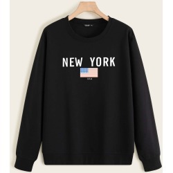 Plus American Flag & Letter Graphic Lined Sweatshirt