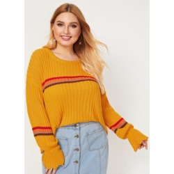 Plus Ruffle Cuff Striped Sweater
