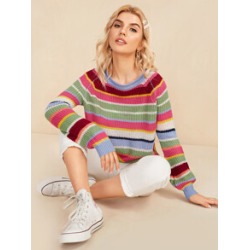 Raglan Sleeve Colorblock Striped Sweater