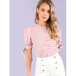 Tie Cuff Gingham Top