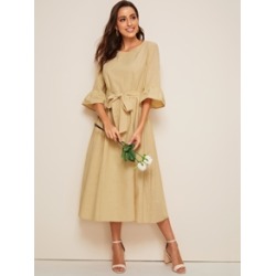 Ruffle Cuff Self Belted Hijab Dress