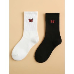2pairs Butterfly Embroidery Socks
