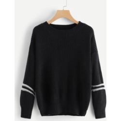 Drop Shoulder Varsity Striped Sweater