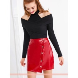 Cut-out Shoulder Wrap Cross Slim Top
