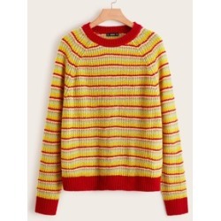 Plus Raglan Sleeve Striped Sweater