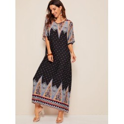 V-neck Tribal Print Hijab Dress
