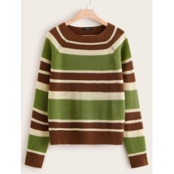 Plus Raglan Sleeve Striped Sweater