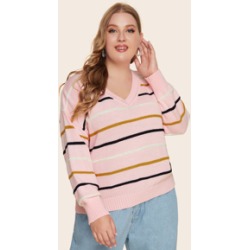 Plus Drop Shoulder Striped Sweater
