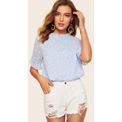 Frill Neck Flounce Sleeve Blouse