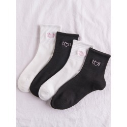 4pairs Heart Embroidery Socks