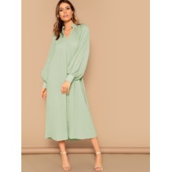 Frilled Neck Raglan Sleeve Pleated Hijab Dress
