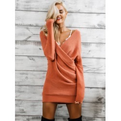 Simplee Drop Shoulder Wrap Sweater Dress