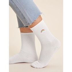 1pair Rainbow Embroidery Socks