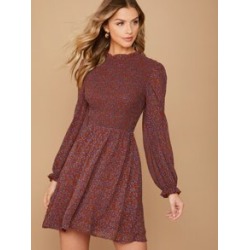 Ditsy Floral Frill Trim Shirred Bodice Dress Without Belt