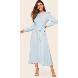 Zipper Back Self Belted Hijab Dress