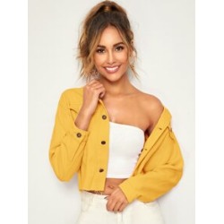 Yellow Wash Raw Hem Crop Denim Jacket