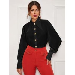 Spearpoint Collar Button Up Blouse
