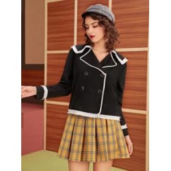Contrast Binding Double Breasted Jacket