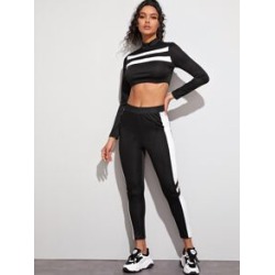 Colorblock Zip Half Top & Leggings Set