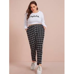 Plus Plaid Pocket Side Carrot Pants