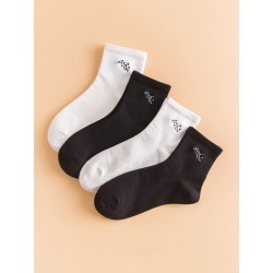 4pairs Graphic Embroidery Socks
