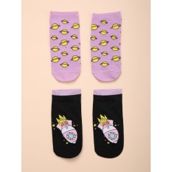 2pairs Planet Print Socks