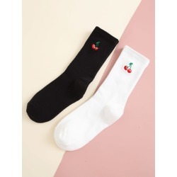 2pairs Fruit Embroidery Socks