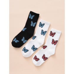3pairs Butterfly Pattern Crew Socks