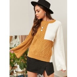 Two Tone Cable Knit Sweater