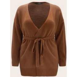 Plus Drop Shoulder Wrap Belted Cardigan