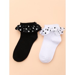 2pairs Polka Dot Trim Socks