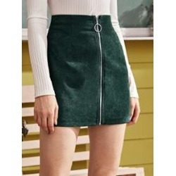 Zip Up Mini Corduroy A Line Skirt