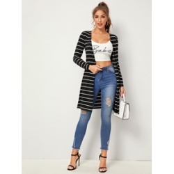 Striped Open Front Cardigan