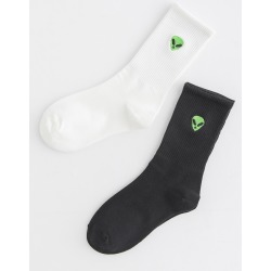 2pairs Men Alien Embroidery Socks
