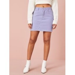 Purple Wash Raw Hem Denim Skirt