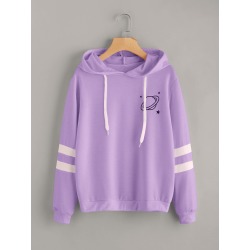 Planet Print Varsity Striped Hoodie