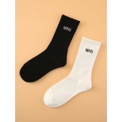 2pairs Men Letter Embroidery Socks