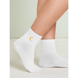 Moon Embroidery Socks