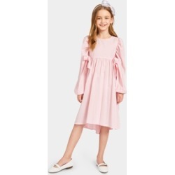 Girls Lantern Sleeve Dip Hem Knot Dress