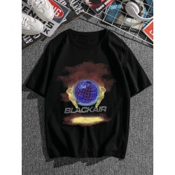 Men Letter & Figure & Planet Print Tee
