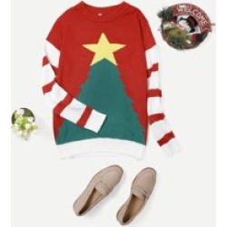 Men Christmas Print Striped Sweater