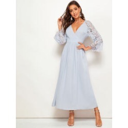 Lace Sleeve Surplice Neck Hijab Dress