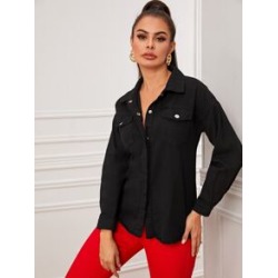 Raw Hem Button Up Denim Blouse
