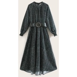Dalmatian Print Belted A Line Dress