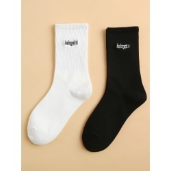 2pairs Letter Embroidery Socks
