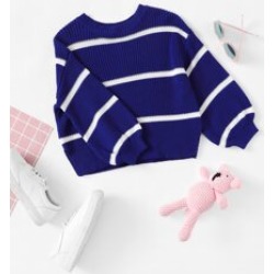Girls Round Neck Striped Sweater